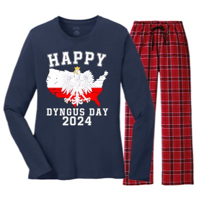 Happy Dyngus Day 2024 Polska Polish White Eagle Dyngus Day Polish Eagle Women's Long Sleeve Flannel Pajama Set 