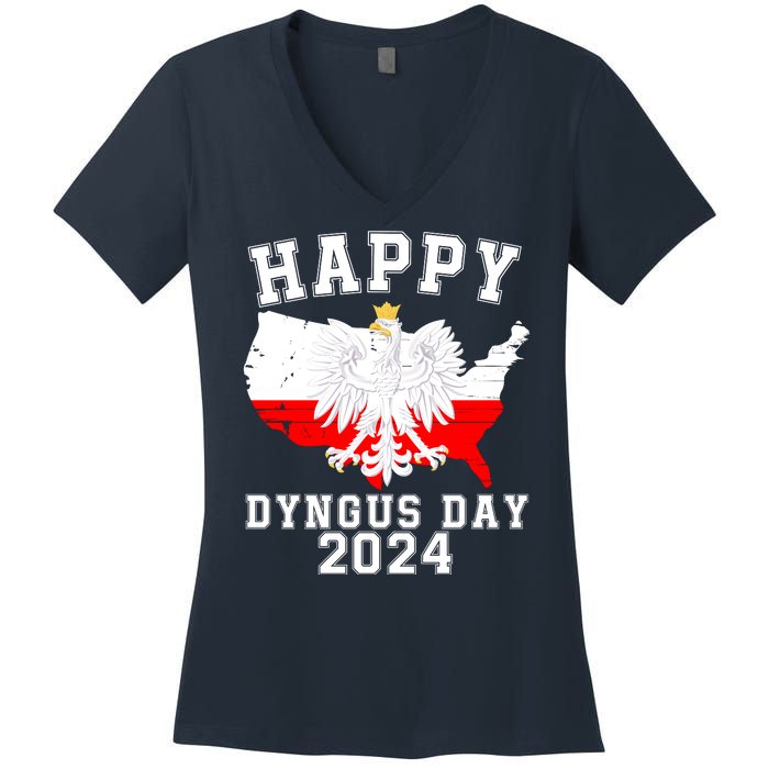 Happy Dyngus Day 2024 Polska Polish White Eagle Dyngus Day Polish Eagle Women's V-Neck T-Shirt