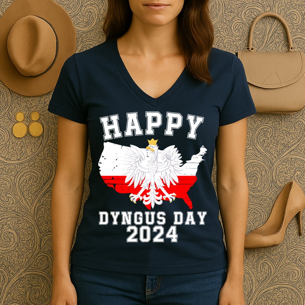 Happy Dyngus Day 2024 Polska Polish White Eagle Dyngus Day Polish Eagle Women's V-Neck T-Shirt