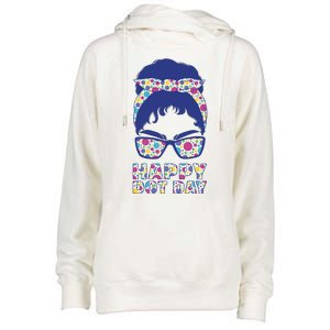 Happy Dot Day Messy Bun Womens Funnel Neck Pullover Hood