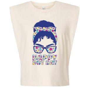 Happy Dot Day Messy Bun Garment-Dyed Women's Muscle Tee