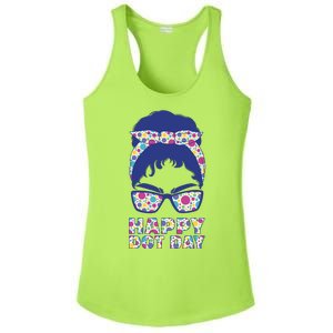 Happy Dot Day Messy Bun Ladies PosiCharge Competitor Racerback Tank