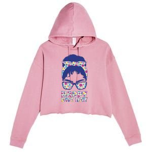 Happy Dot Day Messy Bun Crop Fleece Hoodie