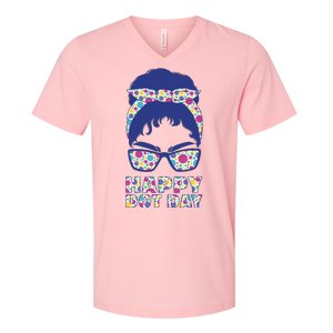 Happy Dot Day Messy Bun V-Neck T-Shirt