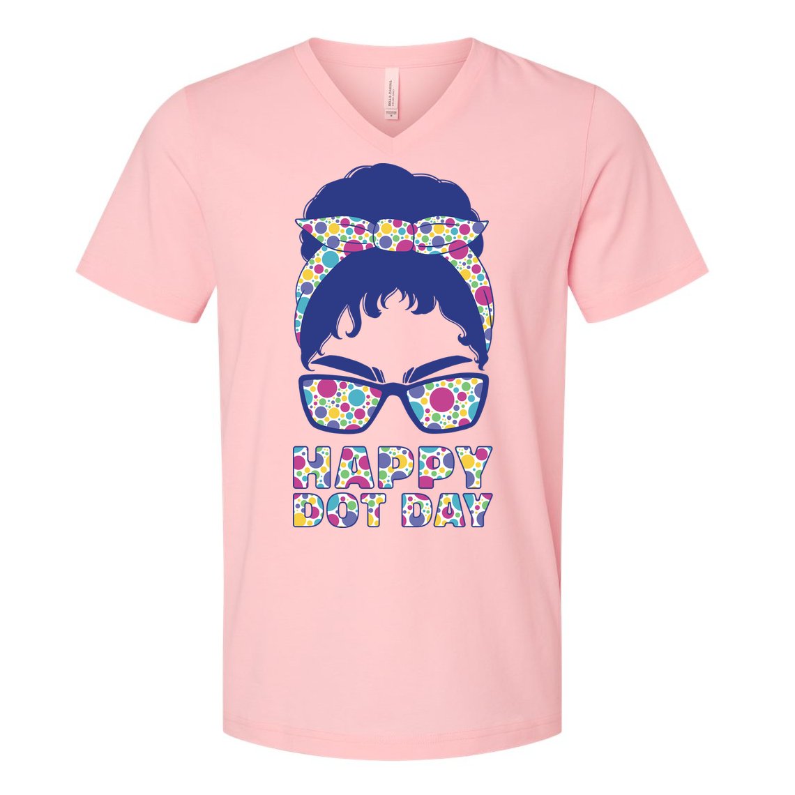 Happy Dot Day Messy Bun V-Neck T-Shirt