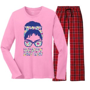 Happy Dot Day Messy Bun Women's Long Sleeve Flannel Pajama Set 