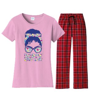 Happy Dot Day Messy Bun Women's Flannel Pajama Set