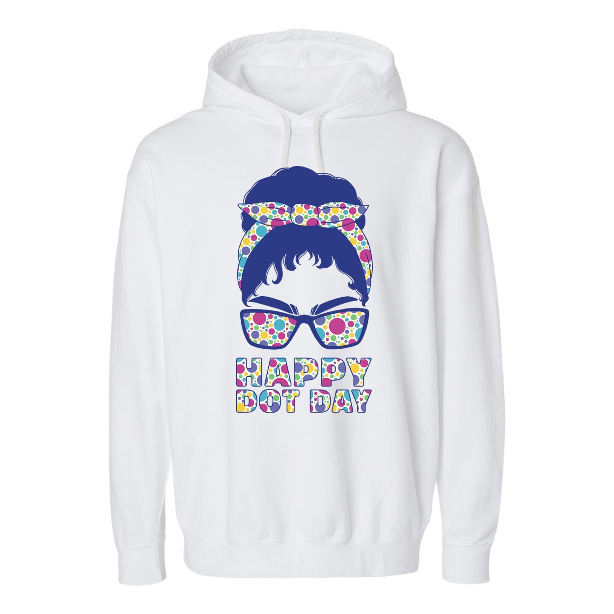 Happy Dot Day Messy Bun Garment-Dyed Fleece Hoodie