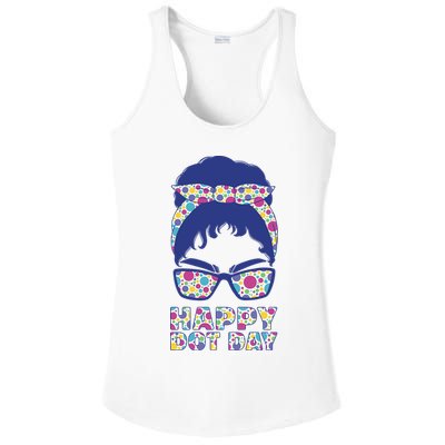 Happy Dot Day Messy Bun Ladies PosiCharge Competitor Racerback Tank