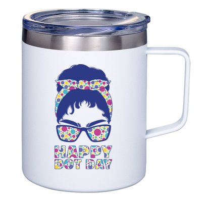 Happy Dot Day Messy Bun 12oz Stainless Steel Coffee Mug