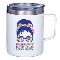 Happy Dot Day Messy Bun 12oz Stainless Steel Coffee Mug