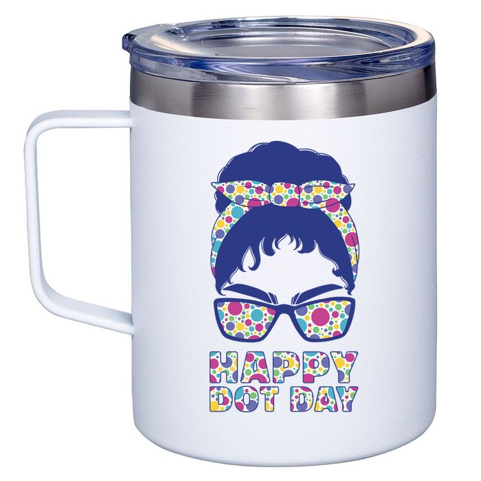 Happy Dot Day Messy Bun 12oz Stainless Steel Coffee Mug