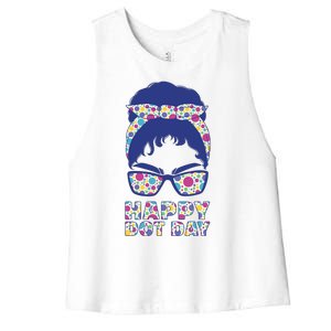 Happy Dot Day Messy Bun Women's Racerback Cropped Tank