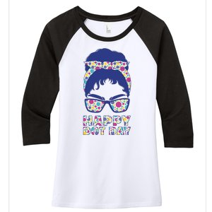 Happy Dot Day Messy Bun Women's Tri-Blend 3/4-Sleeve Raglan Shirt