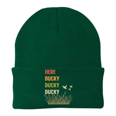 Here Ducky Ducky Ducky Funny Duck Call For Duck Hunters Knit Cap Winter Beanie