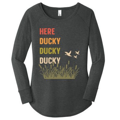 Here Ducky Ducky Ducky Funny Duck Call For Duck Hunters Women's Perfect Tri Tunic Long Sleeve Shirt