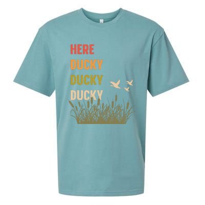 Here Ducky Ducky Ducky Funny Duck Call For Duck Hunters Sueded Cloud Jersey T-Shirt