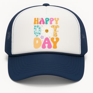 Happy Dot Day Hippie Flowers Smile Face Groovy Teacher Gift Trucker Hat