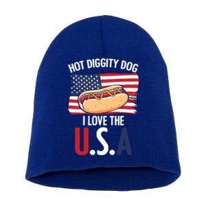 Hot Diggity Dog I Love Usa 4th Of July Hotdog Bun Lover Cute Gift Short Acrylic Beanie