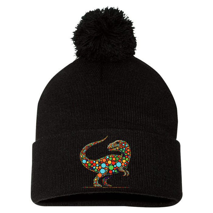 Happy Dot Day Colorful Polka Dot Dinosaur Pom Pom 12in Knit Beanie