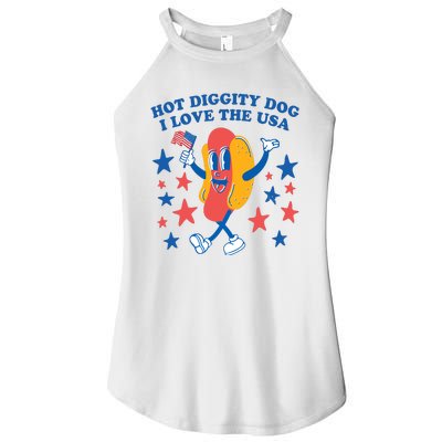 Hot Diggity Dog I Love USA Funny Hot Dog 4th Of July America Women’s Perfect Tri Rocker Tank