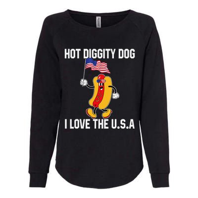 Hot Diggity Dog I Love The USA Flag Funny 4th of July Womens California Wash Sweatshirt