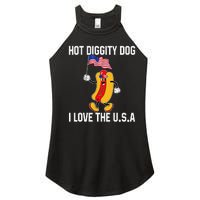 Hot Diggity Dog I Love The USA Flag Funny 4th of July Women’s Perfect Tri Rocker Tank