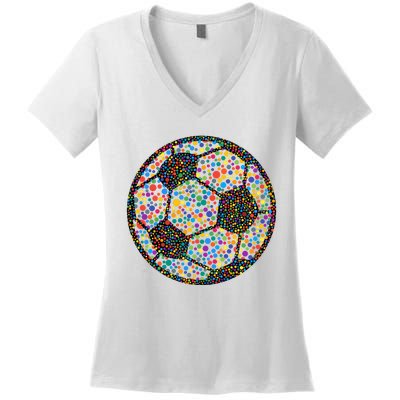 Happy Dot Day International Dot Day Polka Dot Soccer Futbol Ball Women's V-Neck T-Shirt