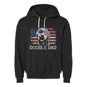 hug day Doodle Dad Goldendoodle Dog American Flag Garment-Dyed Fleece Hoodie