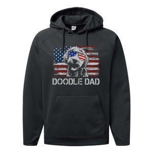 hug day Doodle Dad Goldendoodle Dog American Flag Performance Fleece Hoodie