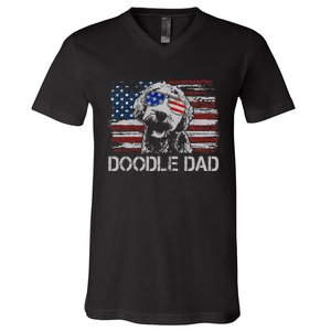 hug day Doodle Dad Goldendoodle Dog American Flag V-Neck T-Shirt