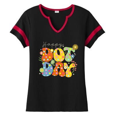 Happy Dot Day Colorful Cute Polka Ladies Halftime Notch Neck Tee