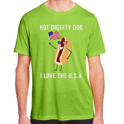 Hot Diggity Dog I Love USA Funny Fourth Of July Adult ChromaSoft Performance T-Shirt