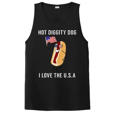 Hot Diggity Dog I Love USA Funny Fourth Of July PosiCharge Competitor Tank