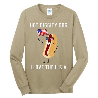 Hot Diggity Dog I Love USA Funny Fourth Of July Tall Long Sleeve T-Shirt