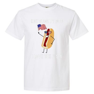 Hot Diggity Dog I Love USA Funny Fourth Of July Garment-Dyed Heavyweight T-Shirt