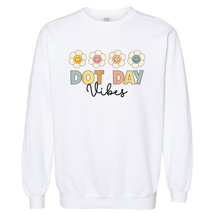 Happy Dot Day Hippie Flowers Dot Day Vibes Kids Girls Garment-Dyed Sweatshirt