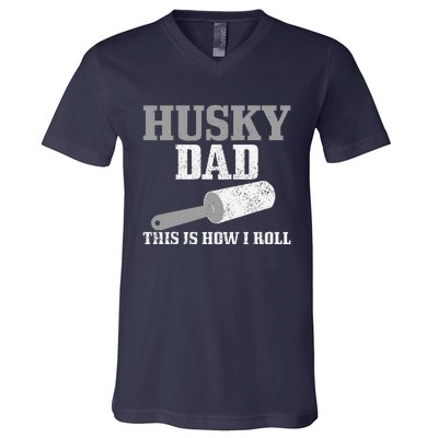 Husky Dad Dog Hair Funny Siberian Husky V-Neck T-Shirt