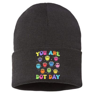 Happy Dot Day Teacher Smile Face Sustainable Knit Beanie