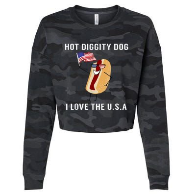 Hot Diggity Dog I Love Usa Gift Funny Fourth Of July Gift Cropped Pullover Crew