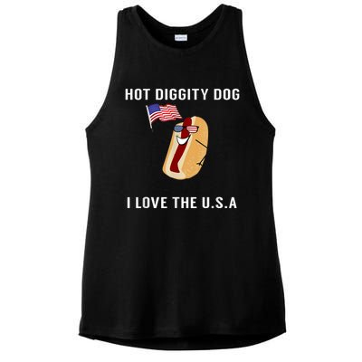 Hot Diggity Dog I Love Usa Gift Funny Fourth Of July Gift Ladies PosiCharge Tri-Blend Wicking Tank