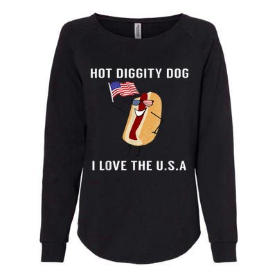 Hot Diggity Dog I Love Usa Gift Funny Fourth Of July Gift Womens California Wash Sweatshirt