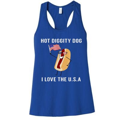 Hot Diggity Dog I Love Usa Gift Funny Fourth Of July Gift Women's Racerback Tank