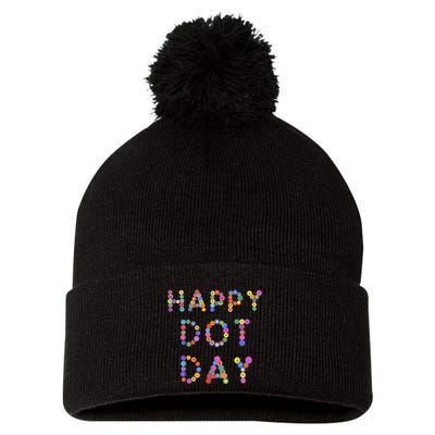 Happy Dot Day Colorful Polka Dots Pom Pom 12in Knit Beanie