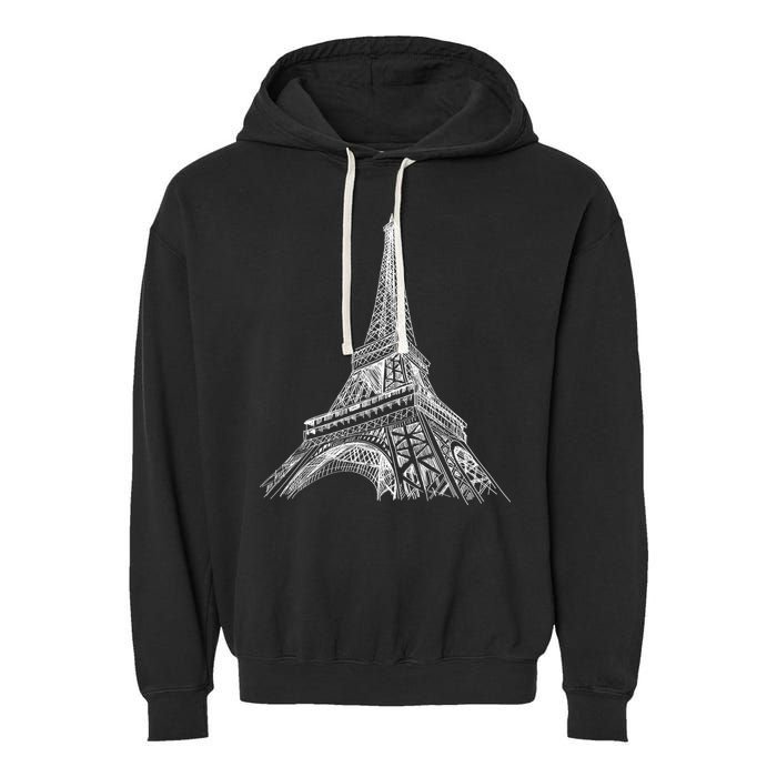 Hand Drawn Eiffel Tower Garment-Dyed Fleece Hoodie