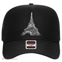 Hand Drawn Eiffel Tower High Crown Mesh Back Trucker Hat
