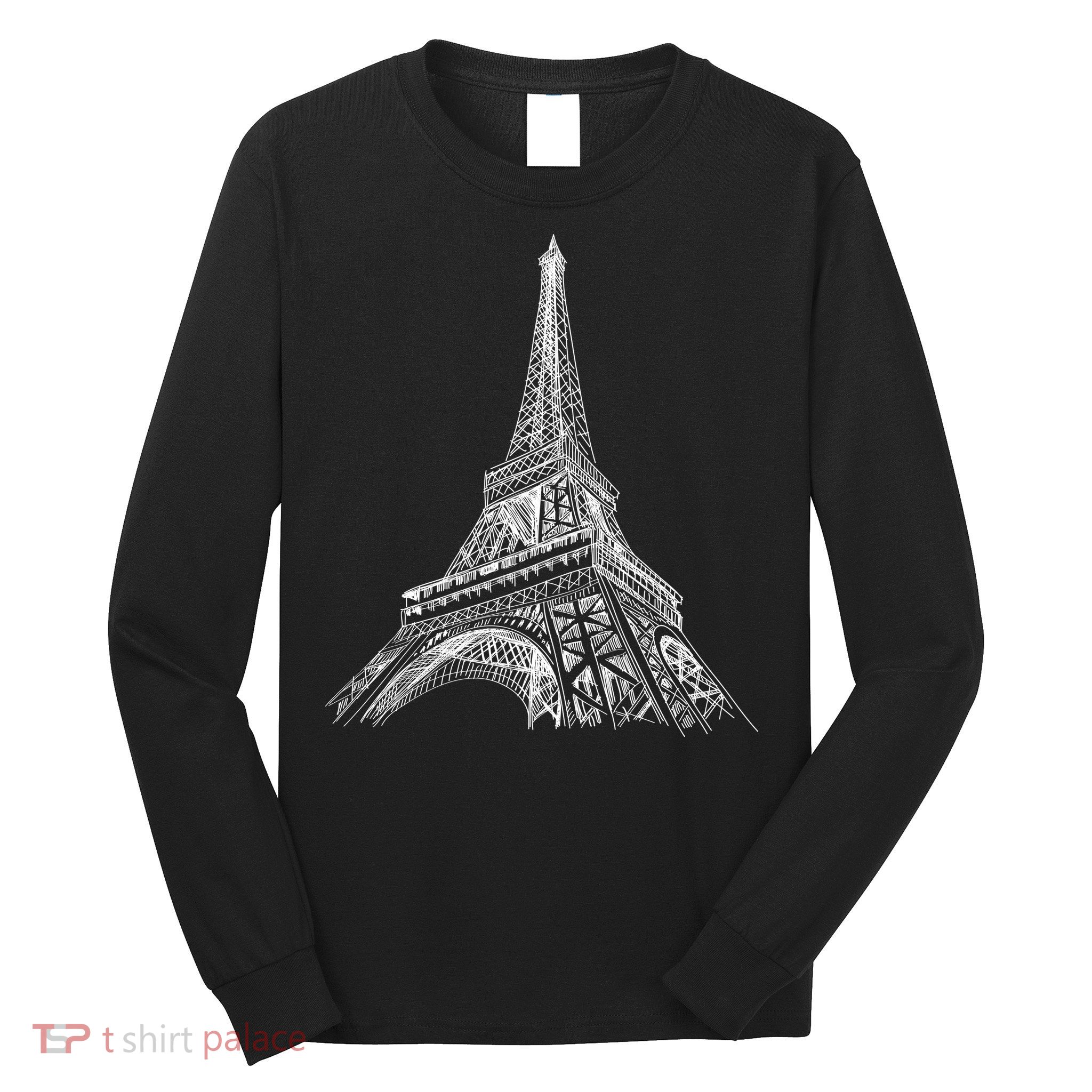 Hand Drawn Eiffel Tower Long Sleeve Shirt