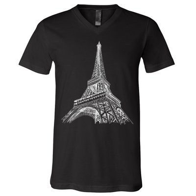 Hand Drawn Eiffel Tower V-Neck T-Shirt
