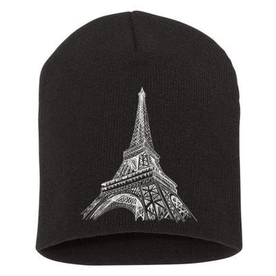 Hand Drawn Eiffel Tower Short Acrylic Beanie