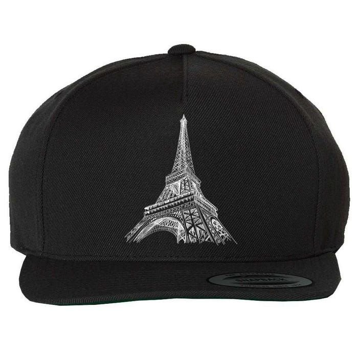 Hand Drawn Eiffel Tower Wool Snapback Cap